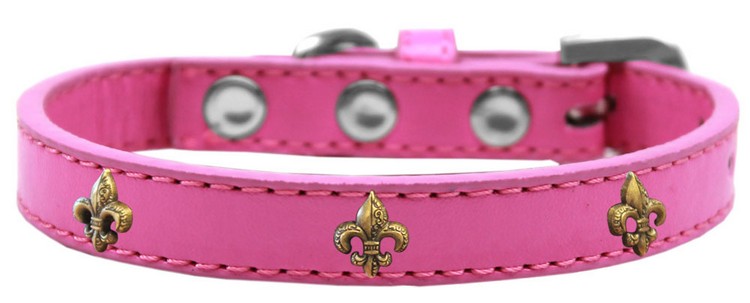 Bronze Fleur De Lis Widget Dog Collar Bright Pink Size 16